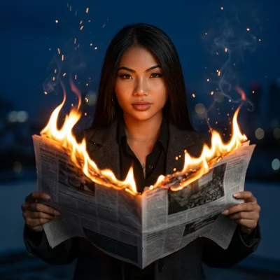 Burning Newspaper Night Portrait