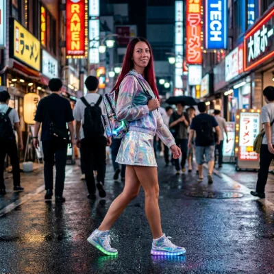 Cyberpunk Holographic Rain Walk