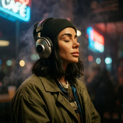 Vintage Headphones Café Mood