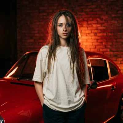 Vintage Red Car Night Portrait