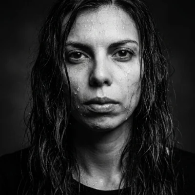 B&W Rain-Soaked Headshot