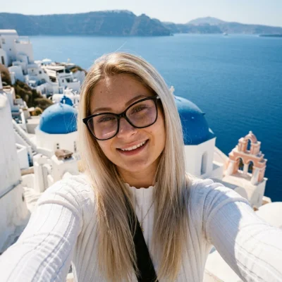 Santorini Cliffside Travel Selfie