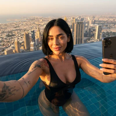 Dubai Rooftop Pool Sunset Selfie