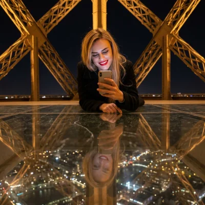 Eiffel Tower Glass Floor Night Selfie