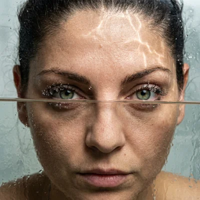 Face Through Wet Glass Macro